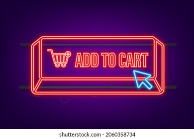 Add to cart neon icon. Shopping Cart icon. Vector stock illustration