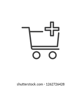 Add to cart outline icon. linear style sign for mobile concept and web design. add shopping cart simple line vector icon. e-commerce symbol, logo illustration. Pixel perfect vector graphics