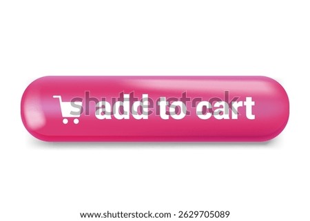 Add to cart red button. 3d vector illustration isolated on white