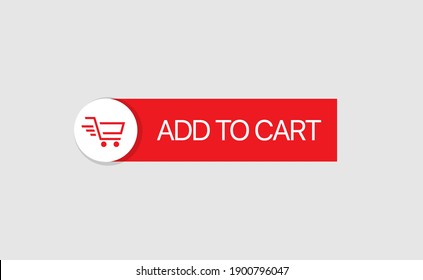Add to Cart Red Color Button for web and apps. Shopping Cart icon. Hand clicking. Vector illustration