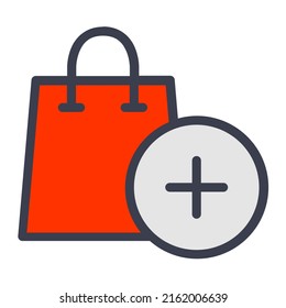 Add to cart in red color filled outline icon. Shopping, product, handbag, ecommerce