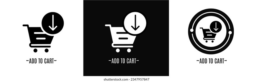 Add to cart set. Collection of black and white. Stock vector.