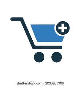 Hinzufügen, Warenkorb, Shopping-Icon. Vektordesign einzeln auf weißem Hintergrund.