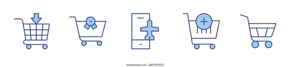 add to cart, shopping cart. Shopping cart Icon vector illustration. Line Duotone style. Editable stroke.