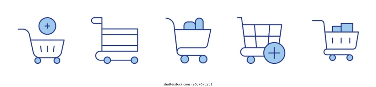 add to cart, shopping cart. Shopping cart Icon vector illustration. Line Duotone style. Editable stroke.