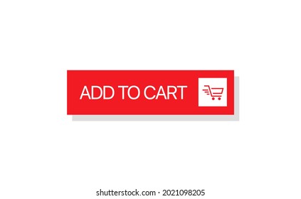 Añadir al vector de icono de botón rojo de forma cuadrada de carrito. Carro de compras en el icono de fondo cuadrado blanco. Diseño plano