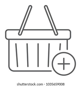 Add to cart thin line icon, e commerce and marketing, retail box sign vector graphics, a linear pattern on a white background, eps 10.