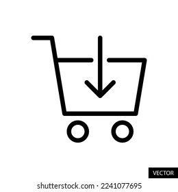 Añadir al icono de vector de carro en el diseño de estilo de línea para sitio web, aplicación, interfaz de usuario, aislado en fondo blanco. Trazo editable. Ilustración vectorial EPS 10.