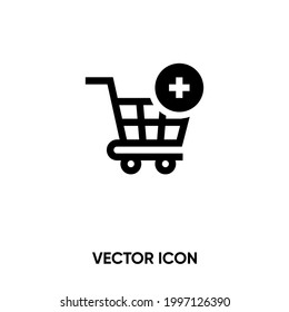 Añadir al icono del vector del carro . Ilustración vectorial plana moderna y simple para sitio web o aplicación móvil. Símbolo del carro de la compra, ilustración del logotipo. Gráficos vectoriales perfectos para píxeles	