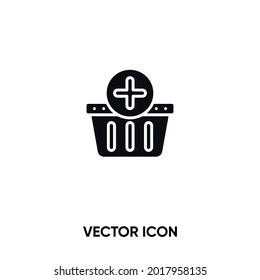 Añadir al icono del vector del carro . Ilustración vectorial plana moderna y simple para sitio web o aplicación móvil. Símbolo de la cesta de compras, ilustración del logotipo. Gráficos vectoriales perfectos para píxeles