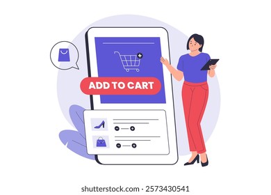 Add to cart vector illustration concept. Illustrations for websites, landing pages, mobile apps, posters and banners. Trendy flat vector illustrations