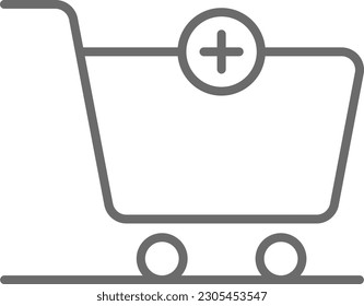 Agregar al gráfico icono E-Comers con estilo de contorno negro. comercio, en línea, compra, compra, compra, compra, compra, compra, carrito. Ilustración del vector