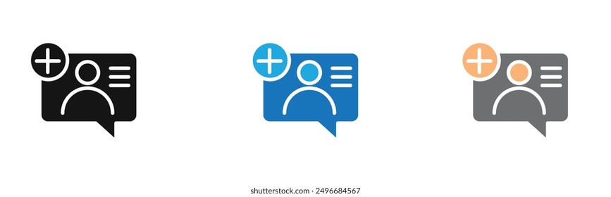 Añadir colección de contorno de icono de chat o conjunto en blanco y negro