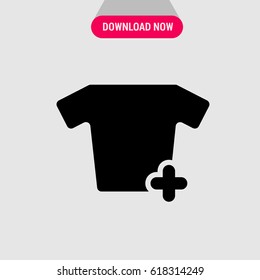 Add Clothing Item Vector Icon, The shirt with plus sign. Simple, modern flat vector illustration for mobile app, website or desktop app   