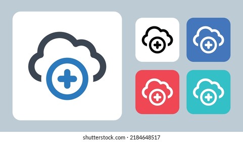 Add Cloud Icon - Vector Illustration . Cloud, New, Add, Data, Create, Storage, Plus, Network, Server, Line, Outline, Flat, Icons .