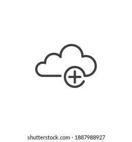 Add to cloud line icon. linear style sign for mobile concept and web design. Cloud computing plus outline vector icon. Symbol, logo illustration. Vector graphics