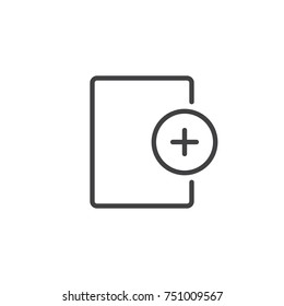 Add column line icon, outline vector sign, linear style pictogram isolated on white. File with plus symbol, logo illustration. Editable stroke