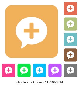 Add comment flat icons on rounded square vivid color backgrounds.