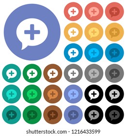 Add comment multi colored flat icons on round backgrounds. Included white, light and dark icon variations for hover and active status effects, and bonus shades.