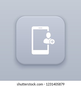Add contact, gray vector button with white icon on gray background