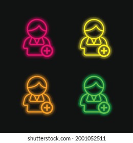 Add A Contact Interface Phone Symbol four color glowing neon vector icon