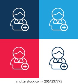 Fügen Sie ein Symbol für die Kontaktschnittstelle eines Benutzers hinzu, der ein Plus-Zeichen in Blau und Rot mit vier minimalen Farben-Symbolsatz hat