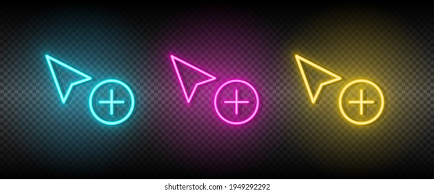 add, copy, cursor vector icon yellow, pink, blue neon set. Tools vector icon