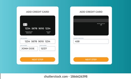Add credit card web element UI\UX element, form, pop up. Save, add card, send money form with the credit card image.
