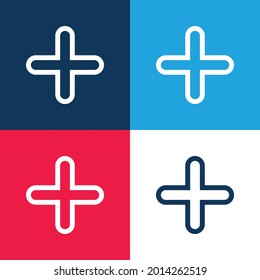 Añadir símbolo de línea directa azul y rojo cuatro colores conjunto de iconos mínimo