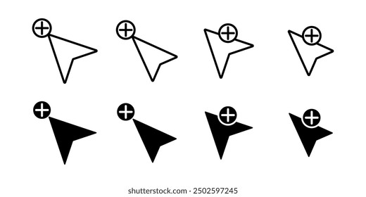 add cursor icon set. computer mouse cursor and plus sign. simple design isolated on white background