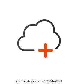 Add data cloud icon, plus sign. vector illustration isolated on white background.