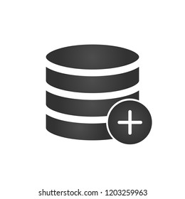 Add to database black icon. Vector illustration isolated on modern background.