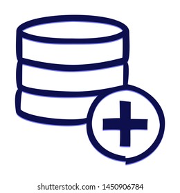 Add Database. Hand Drawn Icon with Blue Ballpoint Pen Style.