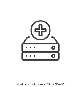 Add to database line icon. linear style sign for mobile concept and web design. Add data server outline vector icon. Symbol, logo illustration. Vector graphics