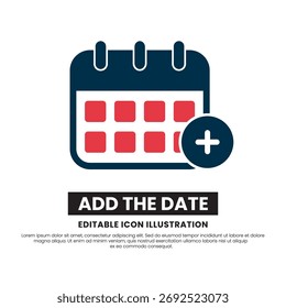 Agregar icono de fecha. Calendario con el símbolo más para el Nuevo evento de Create. Vector editable plano.