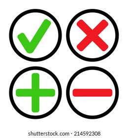 Add, delete, cross & check mark icons - can be used as website, application & social media interface buttons