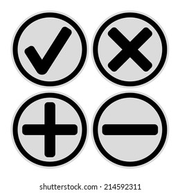 Add, delete, cross & check mark icons - can be used as website, application & social media interface buttons