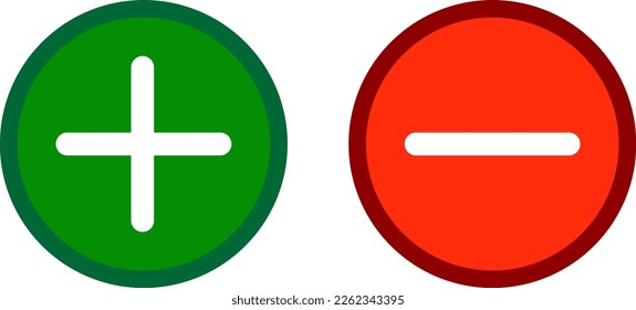 Add and delete signs on isolated white background. Green plus and red minus. Vector illustration.