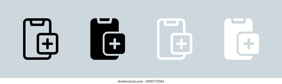 Añadir un conjunto de iconos de dispositivo en blanco y negro. Ilustración vectorial de señales telefónicas.