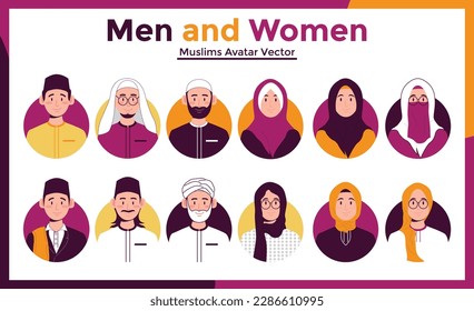 Add diversity and representation to your projects with our vector set of Muslim avatars, featuring various ages, genders, and styles.