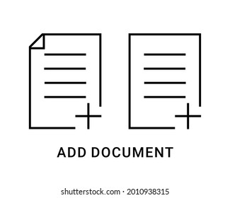 Add document. File with add plus icon. New document. Upload file. Illustration vector