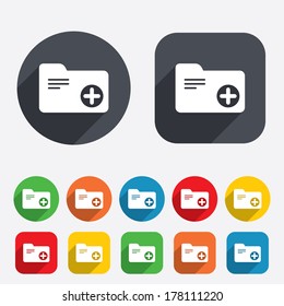 Add document folder sign. Accounting binder symbol. Bookkeeping management. Circles and rounded squares 12 buttons. Vector