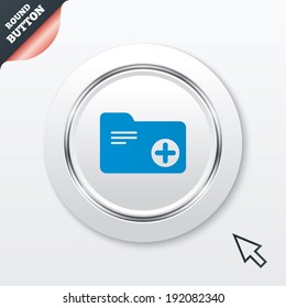 Add document folder sign. Accounting binder symbol. Bookkeeping management. White button with metallic line. Modern UI website button with mouse cursor pointer. Vector