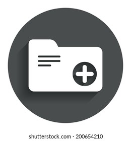 Add document folder sign. Accounting binder symbol. Bookkeeping management. Circle flat button with shadow. Modern UI website navigation. Vector