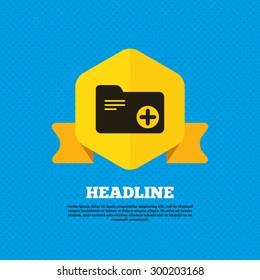 Add document folder sign. Accounting binder symbol. Bookkeeping management. Yellow label tag. Circles seamless pattern on back. Vector