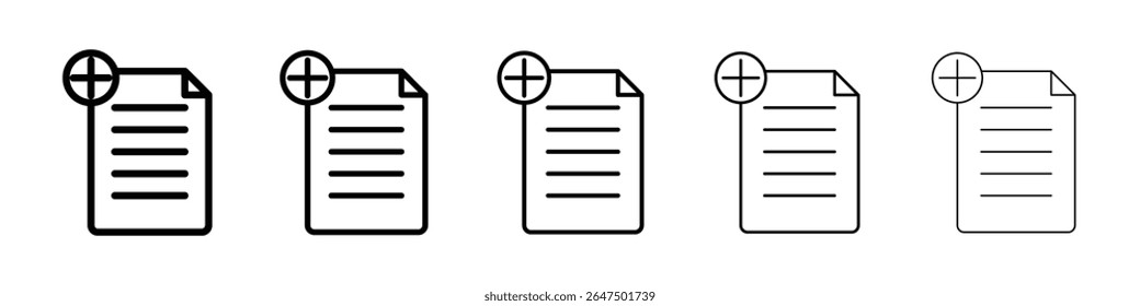 Adicionar conjunto de gráficos do ícone do documento. estilo de linha de traçado moderno