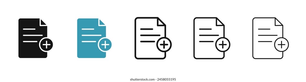 Add Document Icon. Add New File or Page Vector Icon for UI Designs.