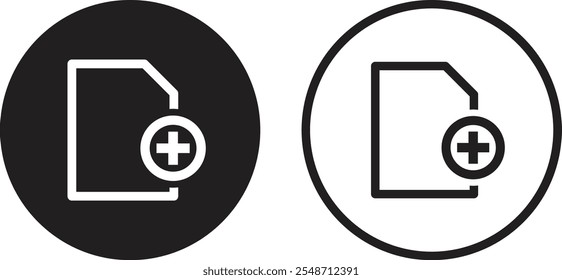 Add document icon set in two styles . Add file icon . Upload file icon . Vector illustration