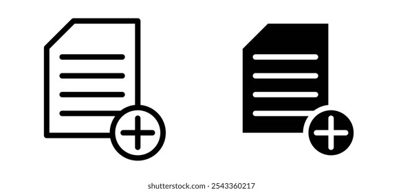Adicionar conjunto de símbolos de ícone de documento em fundo branco.