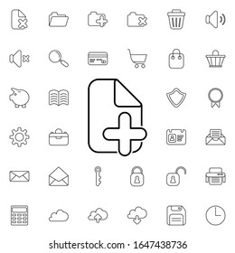 Add document icon. Universal set of web for website design and development, app development